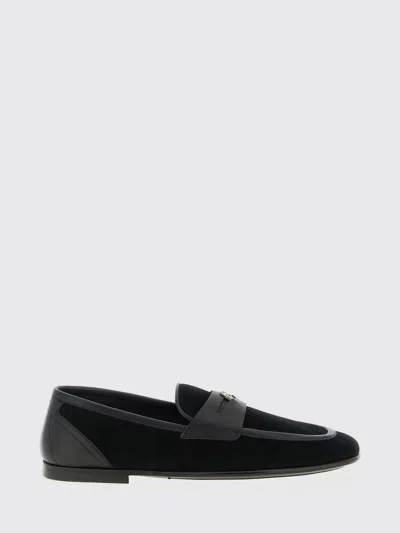 Dolce & Gabbana Ariosto Black Loafers With Metallic Dg Logo Plate On The Front In Leather And Suede Man In Black