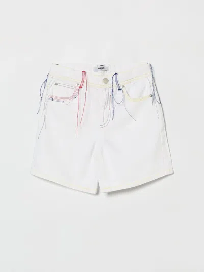 Msgm Raw-hem Embroidered Shorts In White