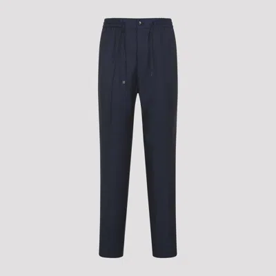 Etro Blue Solid Drawstring Trousers In Blue