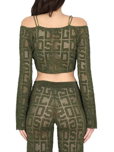 Gcds Monogram Macrame Top With Adjustable Drawstring Closure In Green