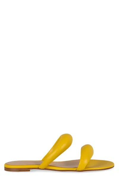 Gianvito Rossi Leather Double Strap Flat Sole Slides In Yellow