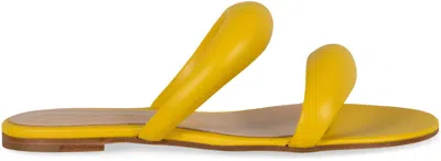 Gianvito Rossi Leather Double Strap Flat Sole Slides In Yellow