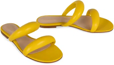 Gianvito Rossi Leather Double Strap Flat Sole Slides In Yellow