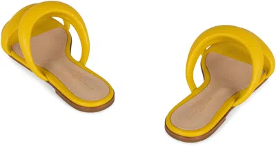 Gianvito Rossi Leather Double Strap Flat Sole Slides In Yellow