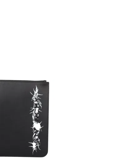 Givenchy Leather Pouch Handbag With Front Painted Effect Logo In Gray