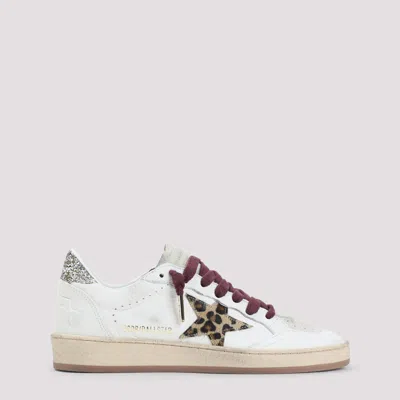 Golden Goose Ballstar White Low Top Sneakers With Glittered Star Patch On The Side And Glittered Heel With Logo L In Multi