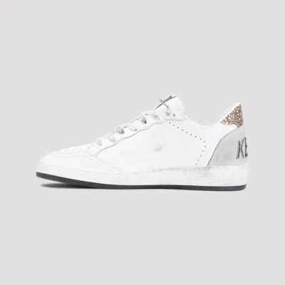Golden Goose Ballstar White Low Top Sneakers With Glittered Star Patch On The Side And Glittered Heel With Logo L