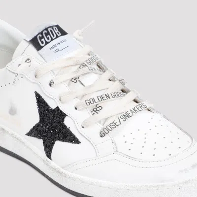 Golden Goose Ballstar White Low Top Sneakers With Glittered Star Patch On The Side And Glittered Heel With Logo L