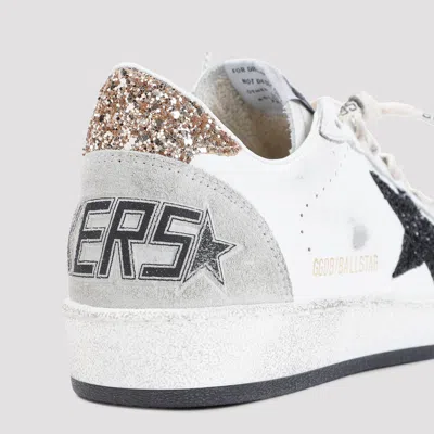 Golden Goose Ballstar White Low Top Sneakers With Glittered Star Patch On The Side And Glittered Heel With Logo L
