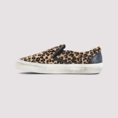 Golden Goose Brown Low Top Sneakers With Embossed Logo On The Heel And All-over Leopard Motif In Leather Woman