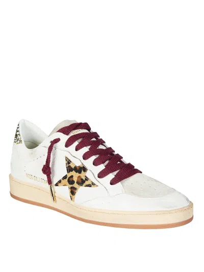 Golden Goose Ballstar White Low Top Sneakers With Glittered Star Patch On The Side And Glittered Heel With Logo L In White