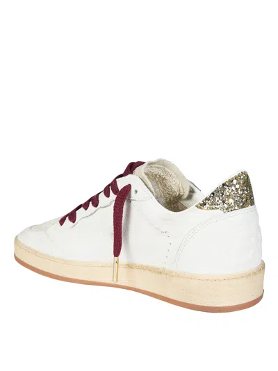 Golden Goose Ballstar White Low Top Sneakers With Glittered Star Patch On The Side And Glittered Heel With Logo L In White