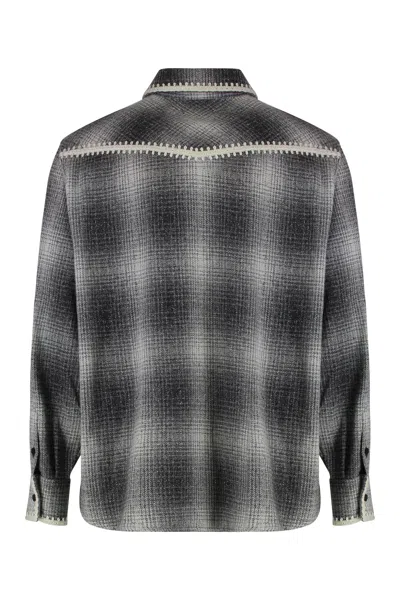 Golden Goose Wool Blend Long Sleeve Checked Shirt In Gray