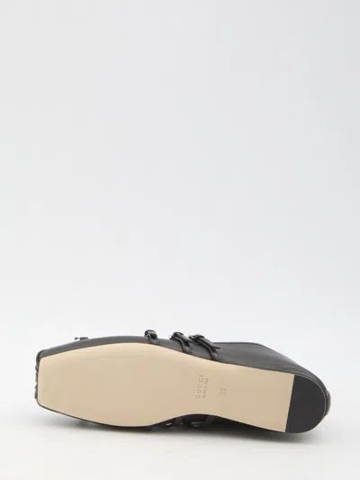 Gucci Nappa Leather Square Toe Ballerina With Horsebit Detailing In Black