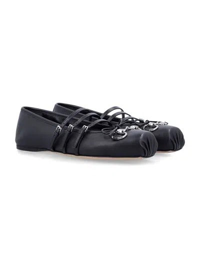 Gucci Nappa Leather Square Toe Ballerina With Horsebit Detailing In Black