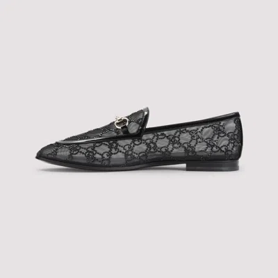 Gucci Almond Toe Mesh Loafers Embellished With Crystals In Black