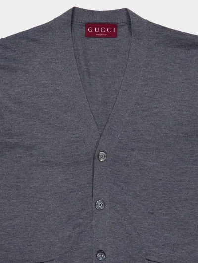 Gucci Men Web Pattern Cardigan In Gray
