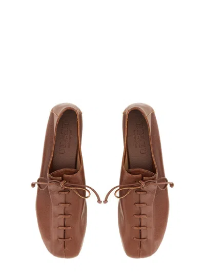 Hereu Elegant Lambskin Moccasin Slip-ons For Women In Brown