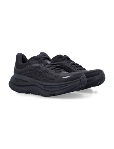 Hoka Bondi 9 Black Low Top Sneakers With Maxi Logo Lettering On The Side In Tech Fabric Unisex In Black