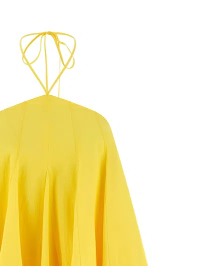 Jacquemus Courte Asymmetric Cotton-blend Crepon Halterneck Dress In Yellow
