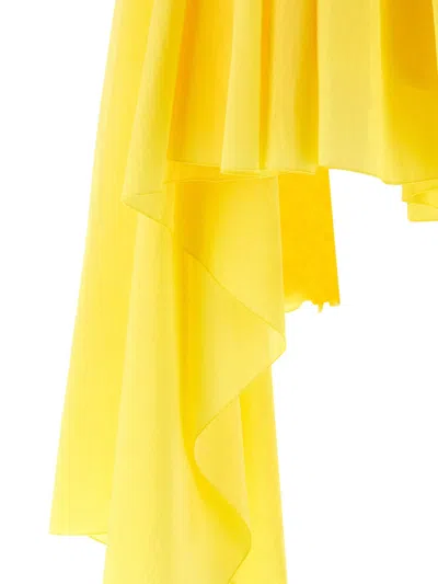 Jacquemus Courte Asymmetric Cotton-blend Crepon Halterneck Dress In Yellow