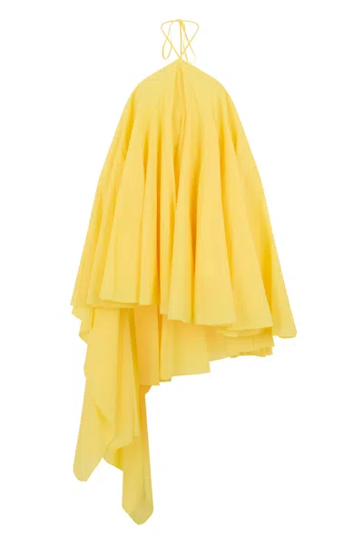 Jacquemus Courte Asymmetric Cotton-blend Crepon Halterneck Dress In Yellow