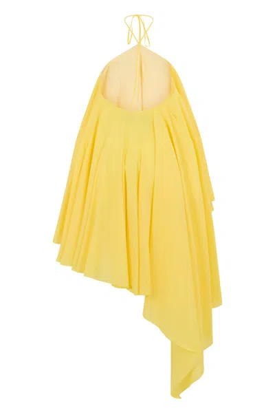 Jacquemus Courte Asymmetric Cotton-blend Crepon Halterneck Dress In Yellow
