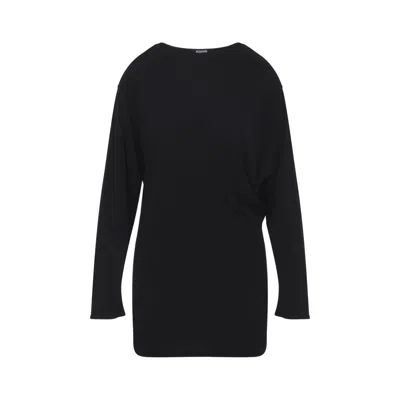Jacquemus Black La Robe Mistral Crew Neck Dress With Long Sleeves And Open Back In Viscose Blend Women