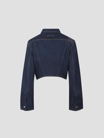 Jean Paul Gaultier Womens Vintage Blue Printed Cropped Denim Jacket