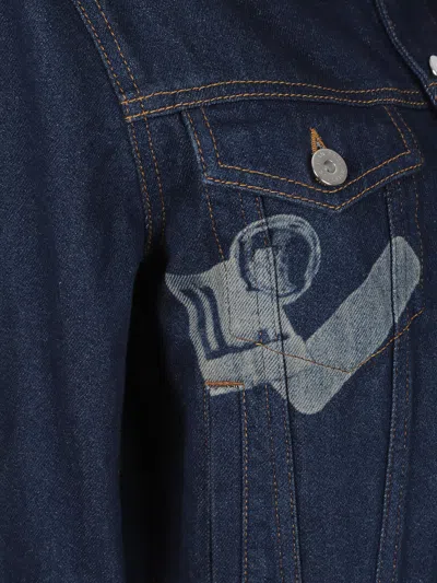 Jean Paul Gaultier Womens Vintage Blue Printed Cropped Denim Jacket