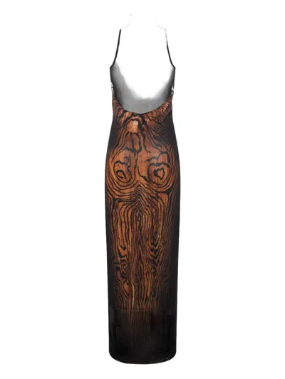 Jean Paul Gaultier Long Dress In Multicolor Mesh With High Neck And Sleeveless Design In Brown