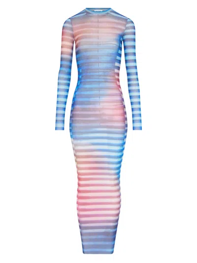 Jean Paul Gaultier Long Mesh Dress With Air Print And Crew Neck In Blue