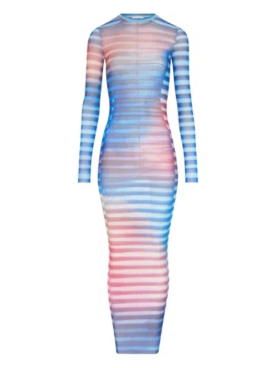 Jean Paul Gaultier Long Mesh Dress With Air Print And Crew Neck In Blue