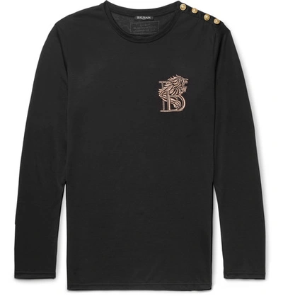 Shop Balmain Slim-fit Embroidered Cotton-jersey T-shirt