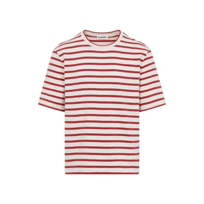 Jil Sander Striped-pattern Logo-patch T-shirt In Red