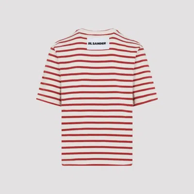Jil Sander Striped-pattern Logo-patch T-shirt In Red