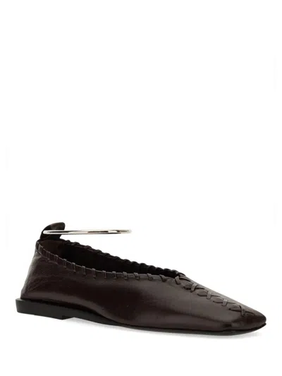 Jil Sander Ring Whipstitch-trimmed Leather Ballet Flats In Burgundy