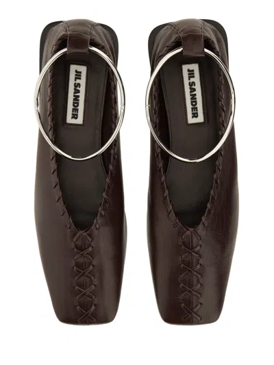 Jil Sander Ring Whipstitch-trimmed Leather Ballet Flats In Burgundy