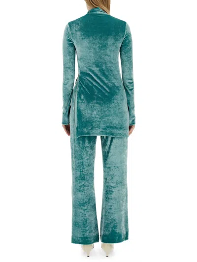Jil Sander Blue Solid Turtle Neck Top In Blue