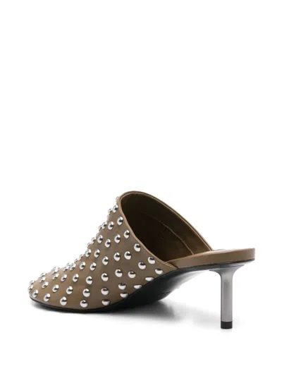 Jil Sander Stiletto Heel Leather Mules Studded Design In Brown