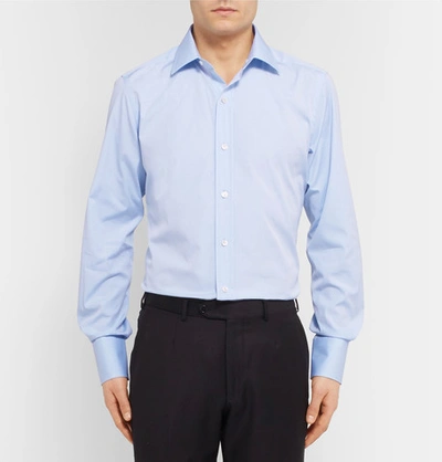 Shop Tom Ford Blue Slim-fit Cotton-poplin Shirt
