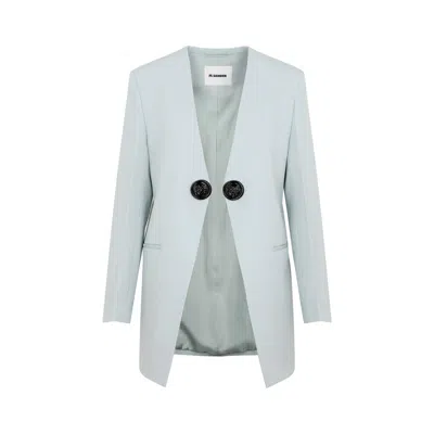 Jil Sander Collarless Wool Blazer In Blue