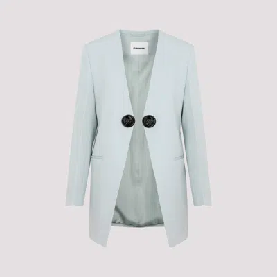 Jil Sander Collarless Wool Blazer In Blue