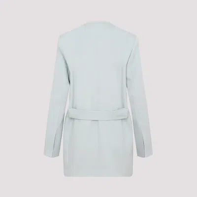 Jil Sander Collarless Wool Blazer In Blue