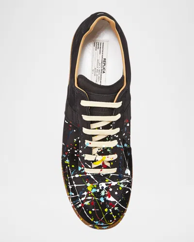 Maison Margiela Replica Paint Splatter Leather Sneakers Size 10 In Black