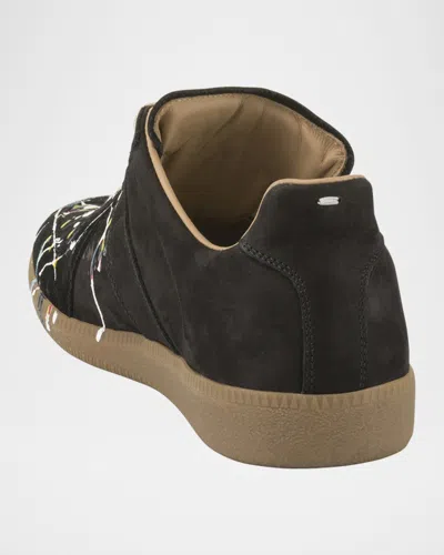 Maison Margiela Replica Paint Splatter Leather Sneakers Size 10 In Black