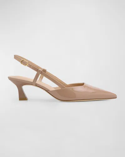 Stuart Weitzman Vinnie T Mid Heel Patent Slingback Pumps In Brown