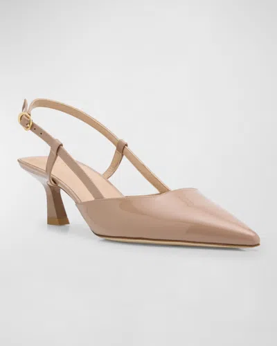Stuart Weitzman Vinnie T Mid Heel Patent Slingback Pumps In Brown