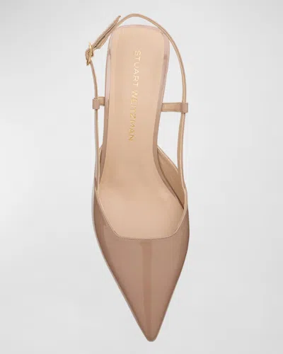 Stuart Weitzman Vinnie T Mid Heel Patent Slingback Pumps In Brown