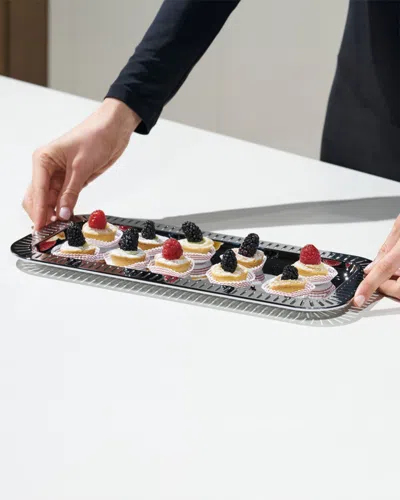 Anna New York Striations Small Rectangle Serving Tray, 13.75" In Silver